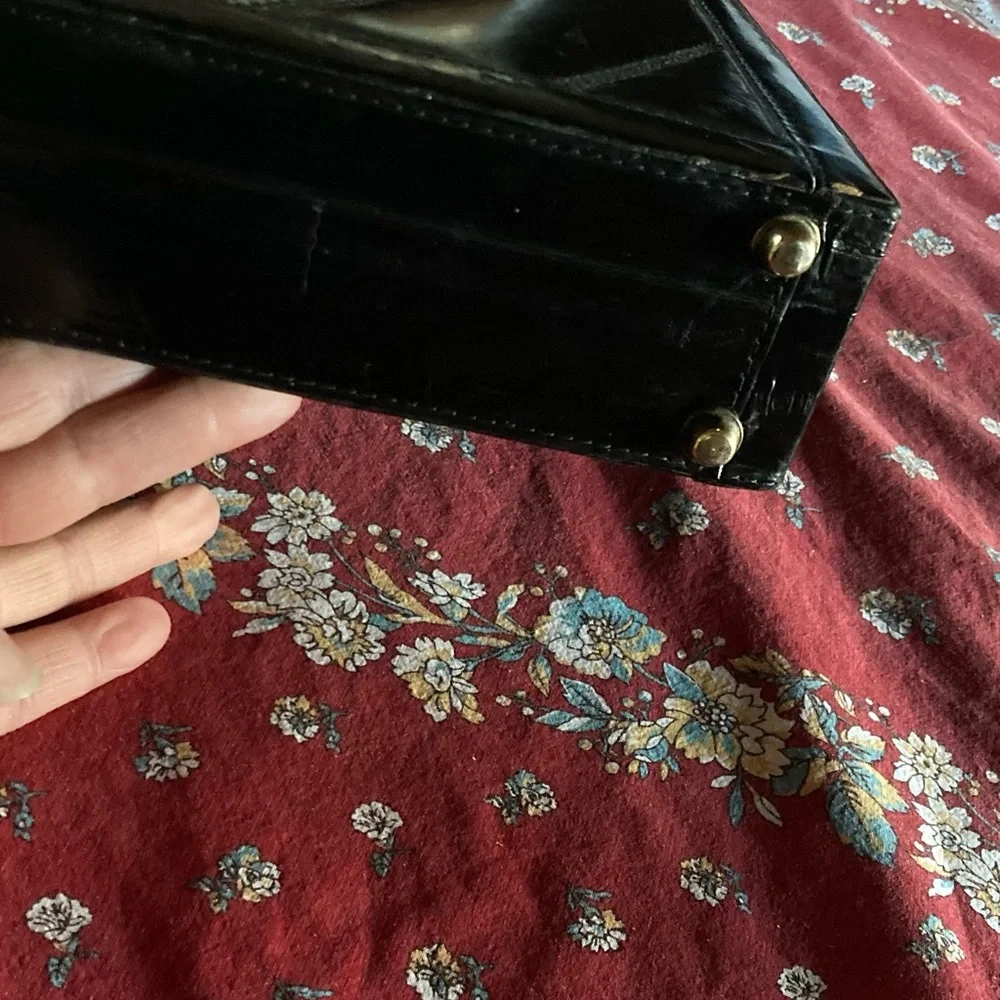 Vintage Black Eel Skin Leather Briefcase attaché w/Gold Accents 16